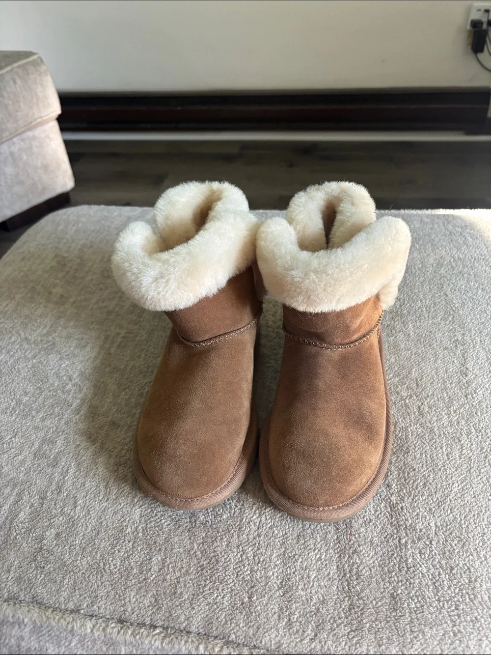 UGG Kids Chestnut Suede Shearling Cuff Boots